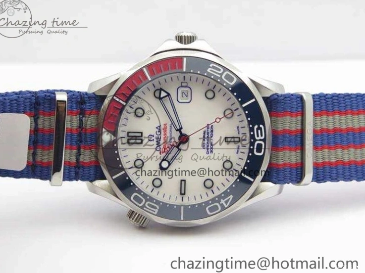 0213 FashionForward Seamaster 300M 007 SS URF 1:1 Best Edition White Dial Ceramic Bezel On Nylon Strap A2507(Free SS Bracelet) 8118